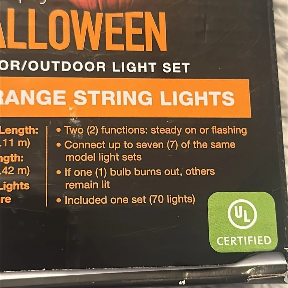 Happy Halloween 70 Orange String Lights Indoor Outdoor Black Wire 14.5ft 653096